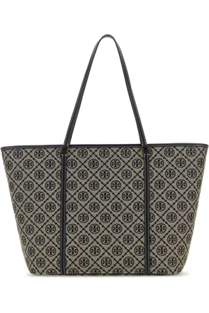 Tory Burch Taske, Dame, Grå, ONE SIZE, Broderet lærred Monogram Shopping Taske