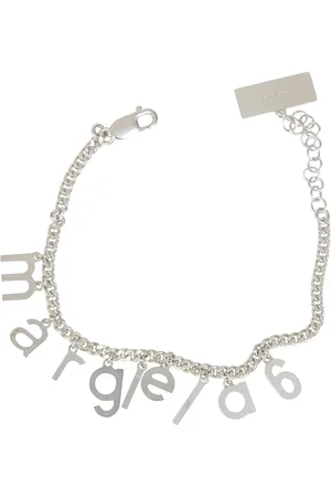 Maison Margiela Tilbehør, Dame, Grå, ONE SIZE, Sølv logo armbånd med justerbar kæde