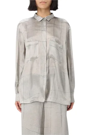 Giorgio Armani Bluser & Skjorter, Dame, Grå, XS, Elegant Geometrisk Print Silkebluse