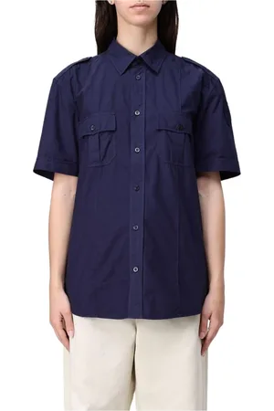 Blauer Bluser & Skjorter, Dame, Blå, S, Uld, Stilfuld Blå Button-Up Skjorte