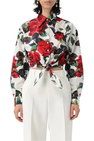 Dolce & Gabbana Bluser & Skjorter, Dame, Flerfarvet, L, Bomuld, Pink Floral Tie-Front Blouse