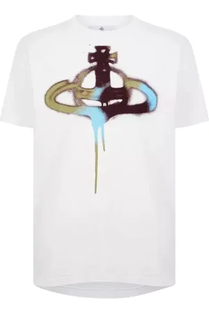 Vivienne Westwood Top, Dame, Hvid, M, Bomuld, Multifarvet Orb Design Hvid Tee