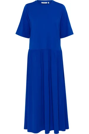 INWEAR Kjole, Dame, Blå, 2XS, Blå Lang Kjole med Rynke Detalje