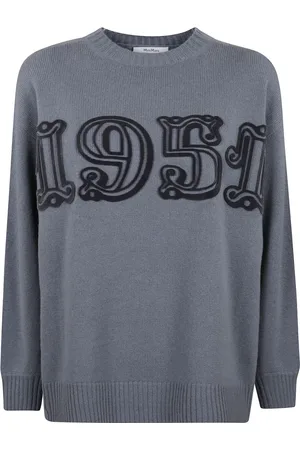 Max Mara Strik, Dame, Sort, M, Uld, Uld Rundhals Sweater med Broderi