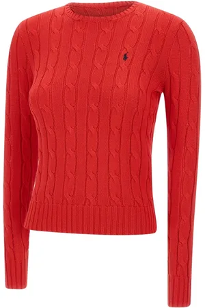 Ralph Lauren Strik, Dame, Rød, M, Bomuld, Rød Cable Striktrøje med Logo