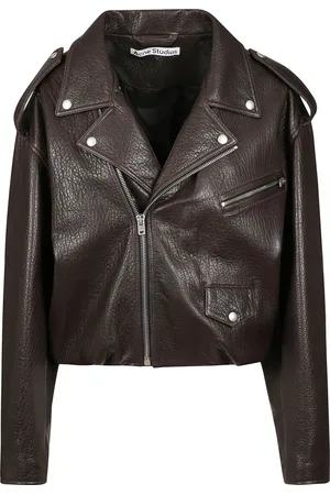 Acne Studios Jakke, Dame, Brun, M, Læder, Læder Bikerjakke med Sølv Detaljer
