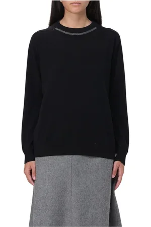 Brunello Cucinelli Strik, Dame, Sort, L, Cashmere, Sort Cashmere Crew Neck Sweater