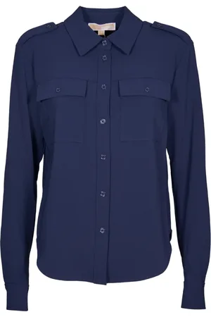 Michael Kors Bluser & Skjorter, Dame, Blå, L, Polyester, Blå Skjorte med Tone-i-Tone Knapper