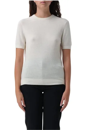 Khaite Strik, Dame, Hvid, S, Cashmere, Navy Cashmere Short Sleeve Top