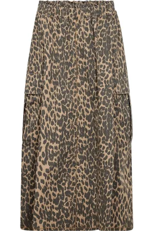 Mos Mosh Nederdel, Dame, Brun, M, Bomuld, Leopard Print A-line Nederdel med Cargo Lommer