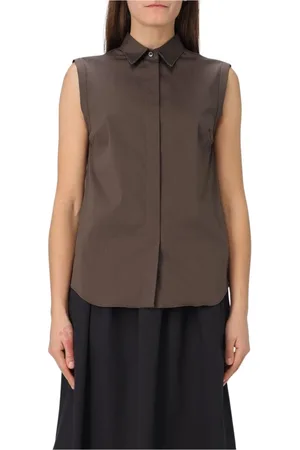 Brunello Cucinelli Bluser & Skjorter, Dame, Brun, L, Bomuld, Brun Poplin Ærmeløs Skjorte