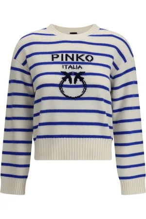 Pinko Strik, Dame, Flerfarvet, S, Stribet Pullover med Logo Detalje