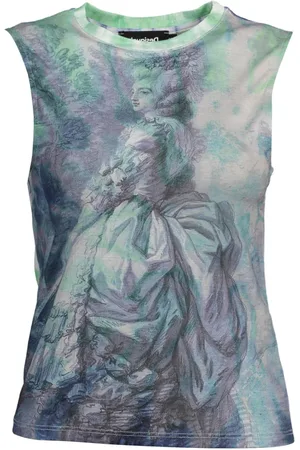 Desigual Top, Dame, Blå, M, Uld, Blå bredskulder tanktop med print