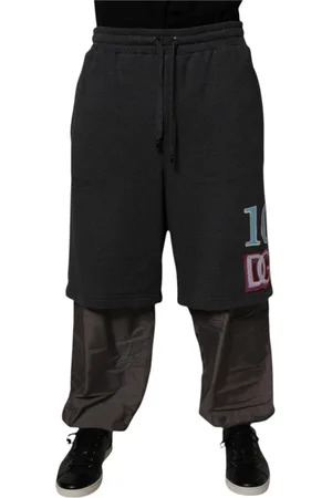 Dolce & Gabbana Bukser, Herre, Grøn, L, Bomuld, Mørkegrå Lagdelt Jogger Sweatpants