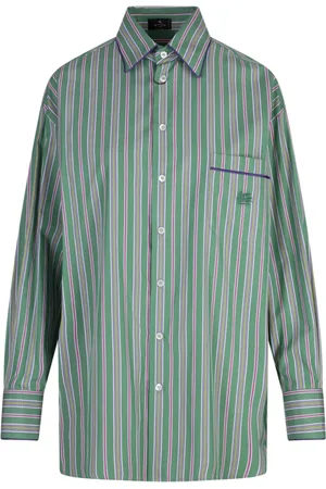 Etro Bluser & Skjorter, Dame, Grøn, XS, Uld, Grøn Oversized Stribet Skjorte
