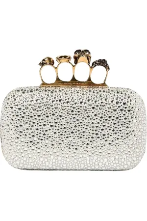 Alexander McQueen Taske, Dame, Grå, ONE SIZE, Uld, Sølv Krystal Knuckle Ring Skuldertaske
