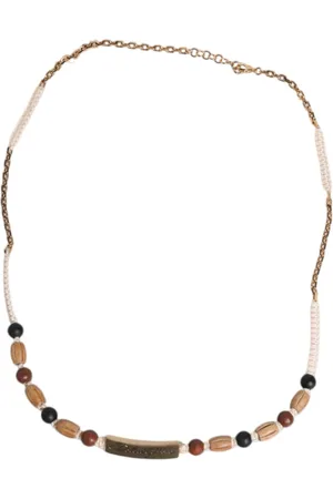 Dolce & Gabbana Tilbehør, unisex, Gul, ONE SIZE, Uld, Sort Guld Perlekæde Med Logo Vedhæng