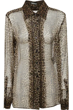 Tom Ford Bluser & Skjorter, Dame, Brun, S, Leopard Print Silkeskjorte med Plisseret Detalje
