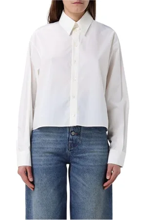 Maison Margiela Bluser & Skjorter, Dame, Hvid, M, Bomuld, Multifarvet Kort Bomuld Cardigan