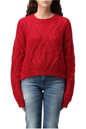 Twin-Set Strik, Dame, Rød, L, Læder, Rød Cable Knit Sweater
