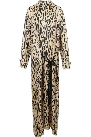 Sportmax Kjole, Dame, Brun, L, Uld, Dyretrykt silke oversized skjortekjole