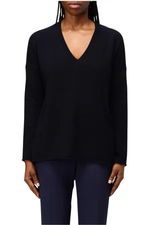 Allude Strik, Dame, Blå, XS, Cashmere, Blå V-hals Pullover Sweater
