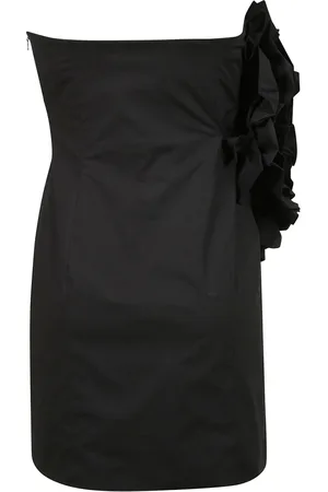 ROTATE Kjole, Dame, Sort, M, Uld, Off-shoulder Mini Kjole med Blomsterdetalje