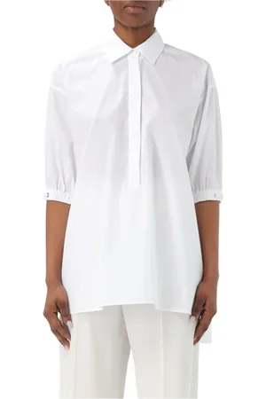 Max Mara Bluser & Skjorter, Dame, Hvid, 2XS, Bomuld, Brun Poplin Afslappet Skjorte