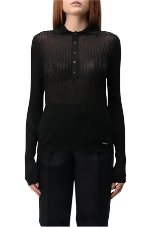 Dsquared2 Top, Dame, Sort, M, Uld, Sort Ribstrikket Polo Skjorte