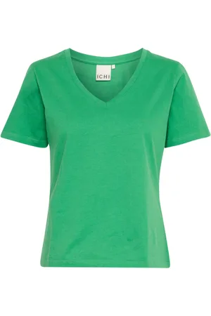 Ichi Top, Dame, Grøn, L, Uld, Grøn V-hals T-shirt Top Gran