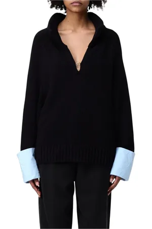 Twin-Set Strik, Dame, Sort, 2XL, Uld, Sort V-hals striktrøje