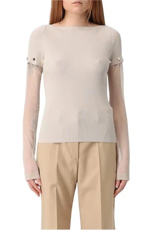 Sportmax Strik, Dame, , L, Uld, Elegant Mesh Sleeve Sweater