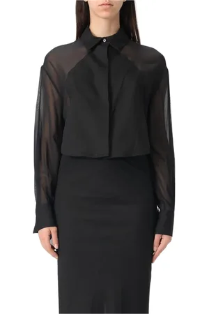 ERIKA CAVALLINI Bluser & Skjorter, Dame, Sort, S, Sort Silke Gennemsigtig Bluse Elegant Stil