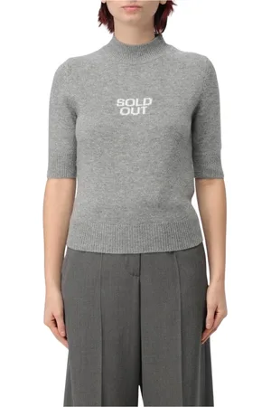Sportmax Strik, Dame, Grå, XS, Uld, Himmelblå Mock Neck Sweater