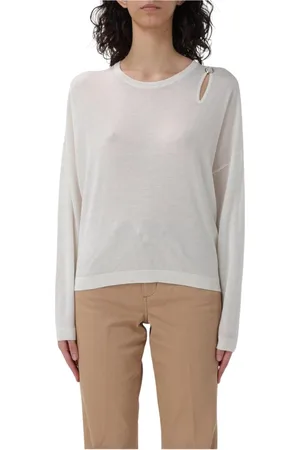 Liu Jo Strik, Dame, Hvid, M, Elegant hvid sweater med nøglehulsdetalje