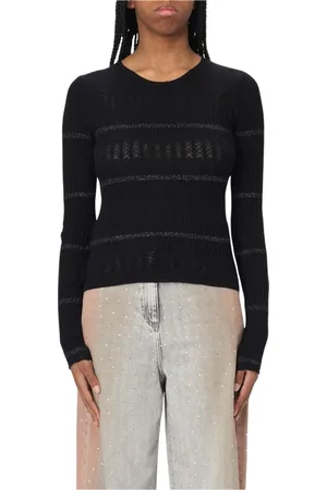 Pinko Strik, Dame, Sort, M, Ribstrikket Pullover Sweater