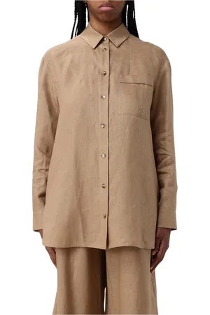 Max Mara Bluser & Skjorter, Dame, Brun, S, Linned, Elegant Kamel Linnedskjorte