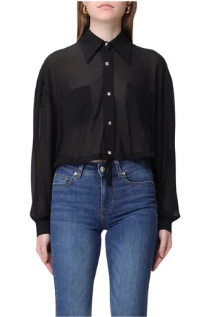 Liu Jo Bluser & Skjorter, Dame, Sort, M, Polyester, Sort Gennemsigtig Bluse Langærmet Krave