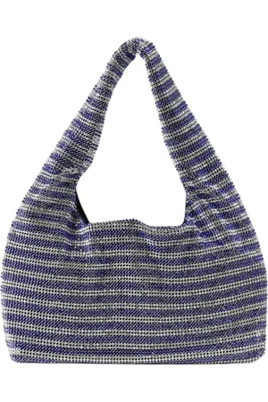 KARA Taske, Dame, Blå, ONE SIZE, Uld, Krystal Stribet Clutch Taske