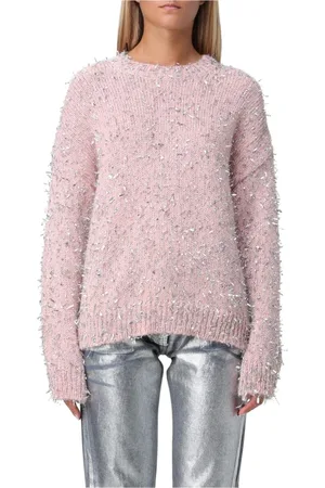 Msgm Strik, Dame, Lyserød, S, Uld, Metallicthread Sweater Relaxed Fit