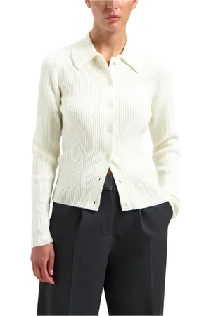 OLAF HUSSEIN Strik, Dame, , XS, Uld, Ribstrik Cardigan Off White