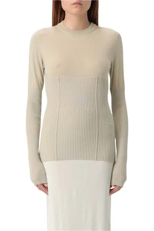 Jil Sander Strik, Dame, Grøn, M, Uld, Grøn Ribstrikket Sweater