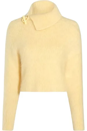 Jacquemus Strik, Dame, Gul, 2XS, Uld, Gul Striktrøje med Draperet Krave