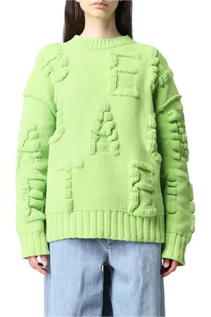 Bottega Veneta Strik, Dame, Grøn, XS, Uld, Grøn Intarsia Strik Pullover Sweater