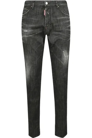 Dsquared2 Jeans, Herre, Sort, S, Læder, Denim Jeans med knaplukning og læderlogo-patch