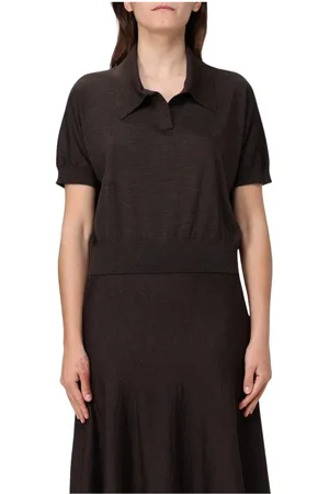 Khaite Top, Dame, Brun, L, Uld, Brun Strikket Polo Top