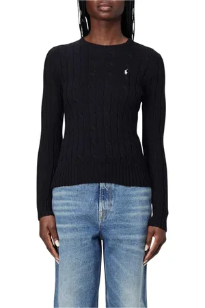 Ralph Lauren Strik, Dame, Sort, XS, Bomuld, Navy Cable Strik Sweater