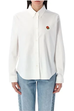 Kenzo Bluser & Skjorter, Dame, Hvid, XS, Bomuld, Hvid Blomst Broderet Bomuldsskjorte