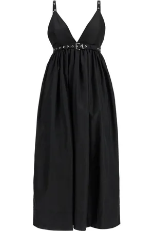 Ganni Kjole, Dame, Sort, S, Nylon, Nylon Midi Kjole med Justerbare Stropper