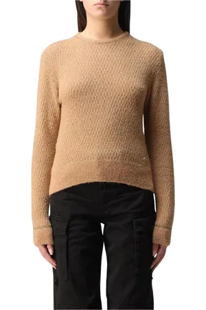 Pinko Strik, Dame, Brun, XL, Nylon, Tekstureret Strik Pullover Sweater